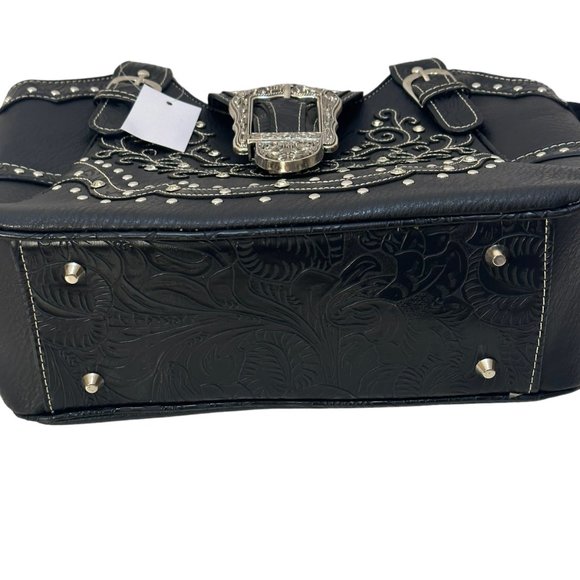 (8-209) Brand New w/Tag Black Leather-Like Western Shoulder Handbag - Picture 6 of 10